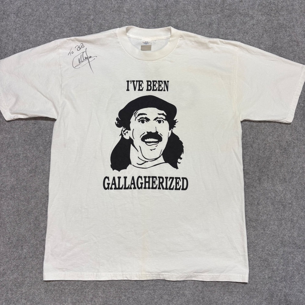 Vintage Gallagher Too Gallagherized Signed Graphic T-Shirt White Mens XL Miro